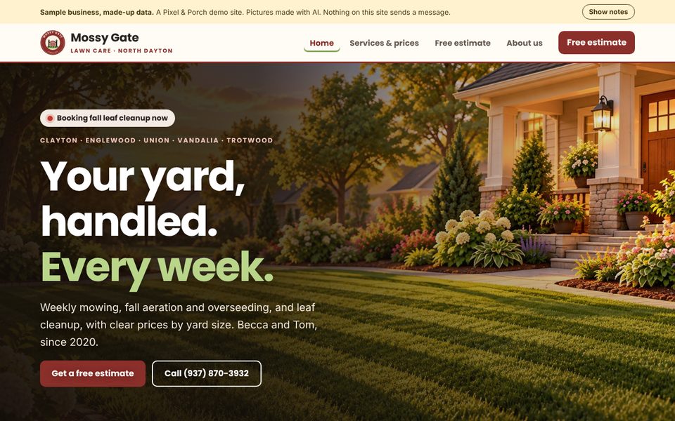 The Mossy Gate Lawn Care sample website