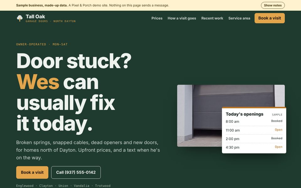 The Tall Oak Garage Doors sample website