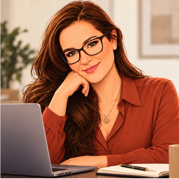 Illustration of Julie working at her laptop
